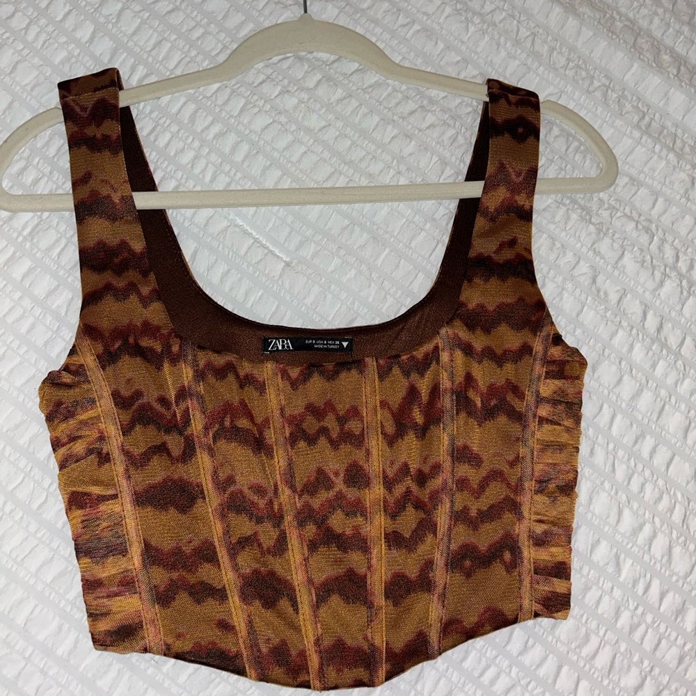 Zara Brown Patterned Women's Top